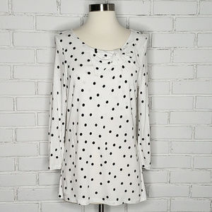 [Elle] White and Black Polka Dot Bow Top
